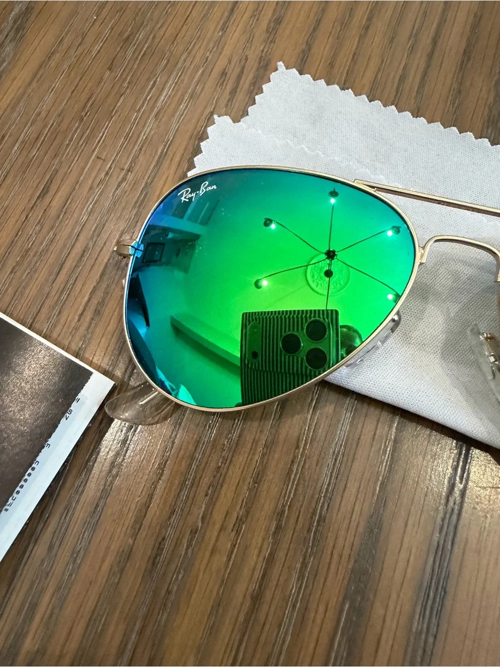 Ray-Ban Gold Frame Aviator Sunglasses with Green Mirrored Lenses